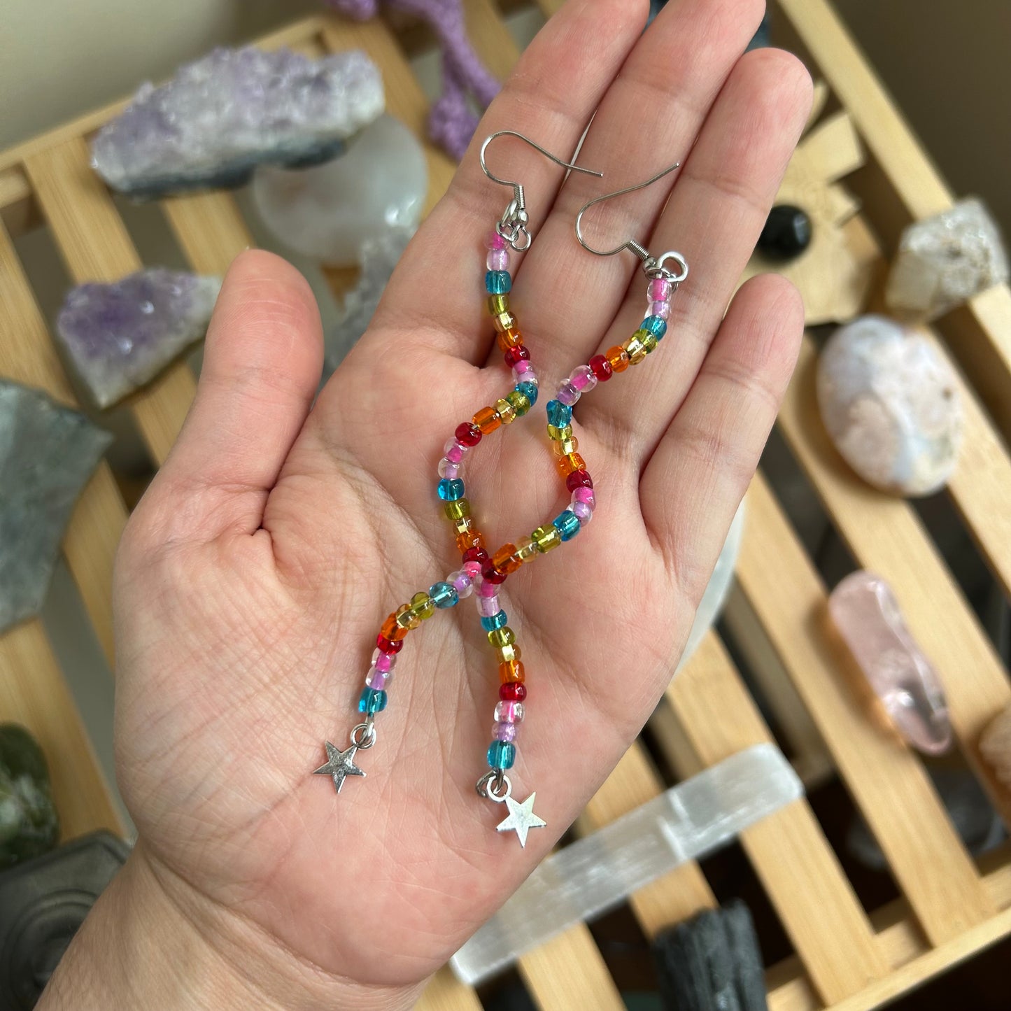 Rainbow Curly Beaded Earrings