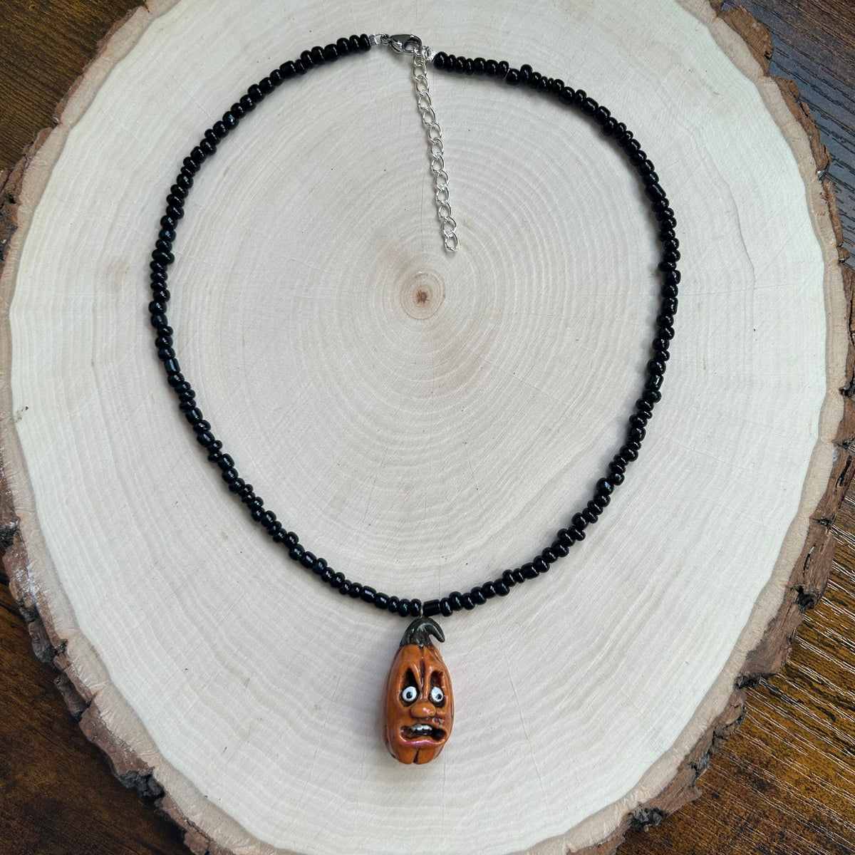 Scared Pumpkin Beaded Necklace