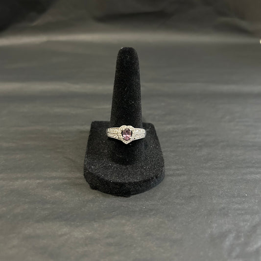 Vintage Amethyst Heart & CZ Sterling Silver Ring (Size US 8)