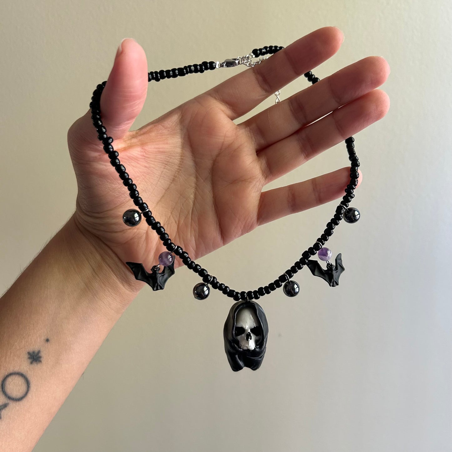 Batty Grim Reaper Beaded Necklace