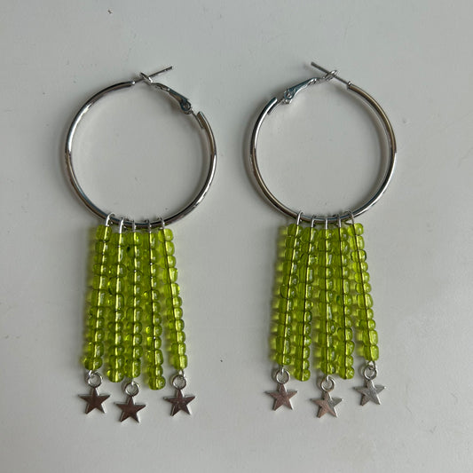 Green Beaded Hoop Earrings