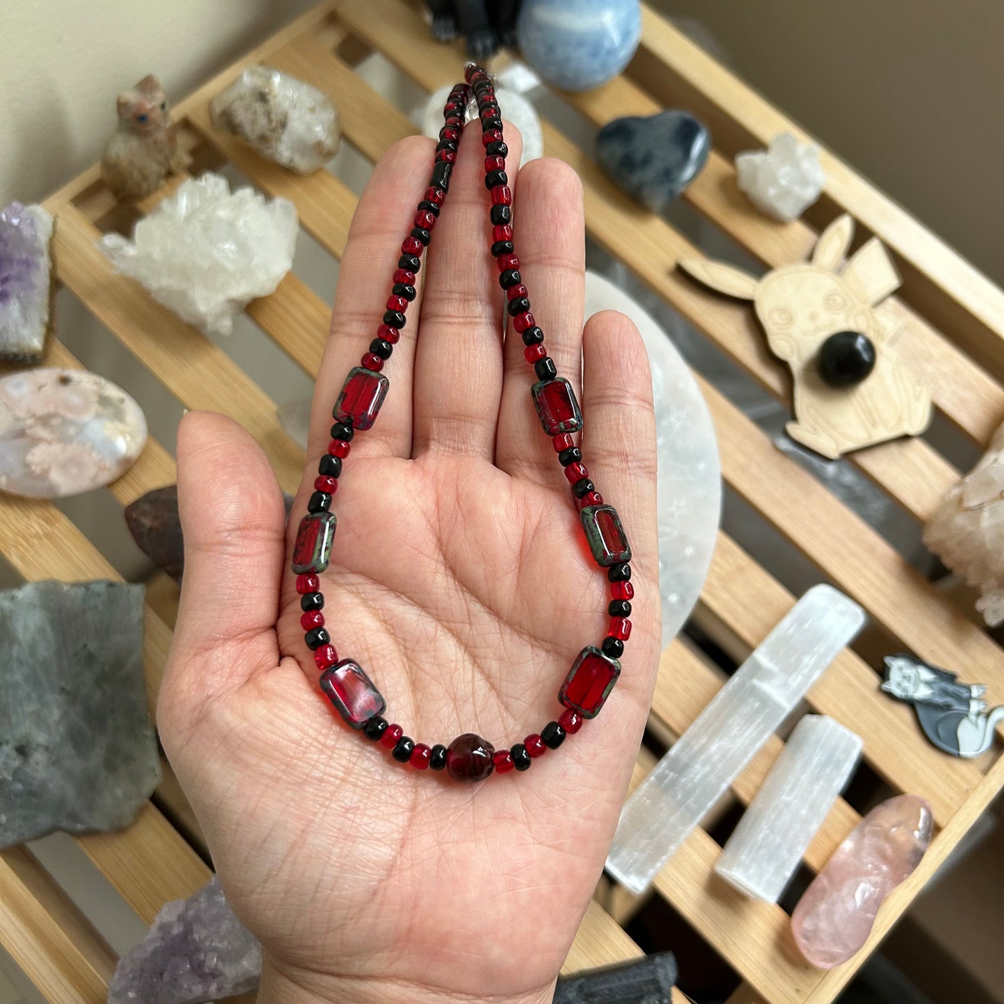 Cherry Red Beaded Necklace