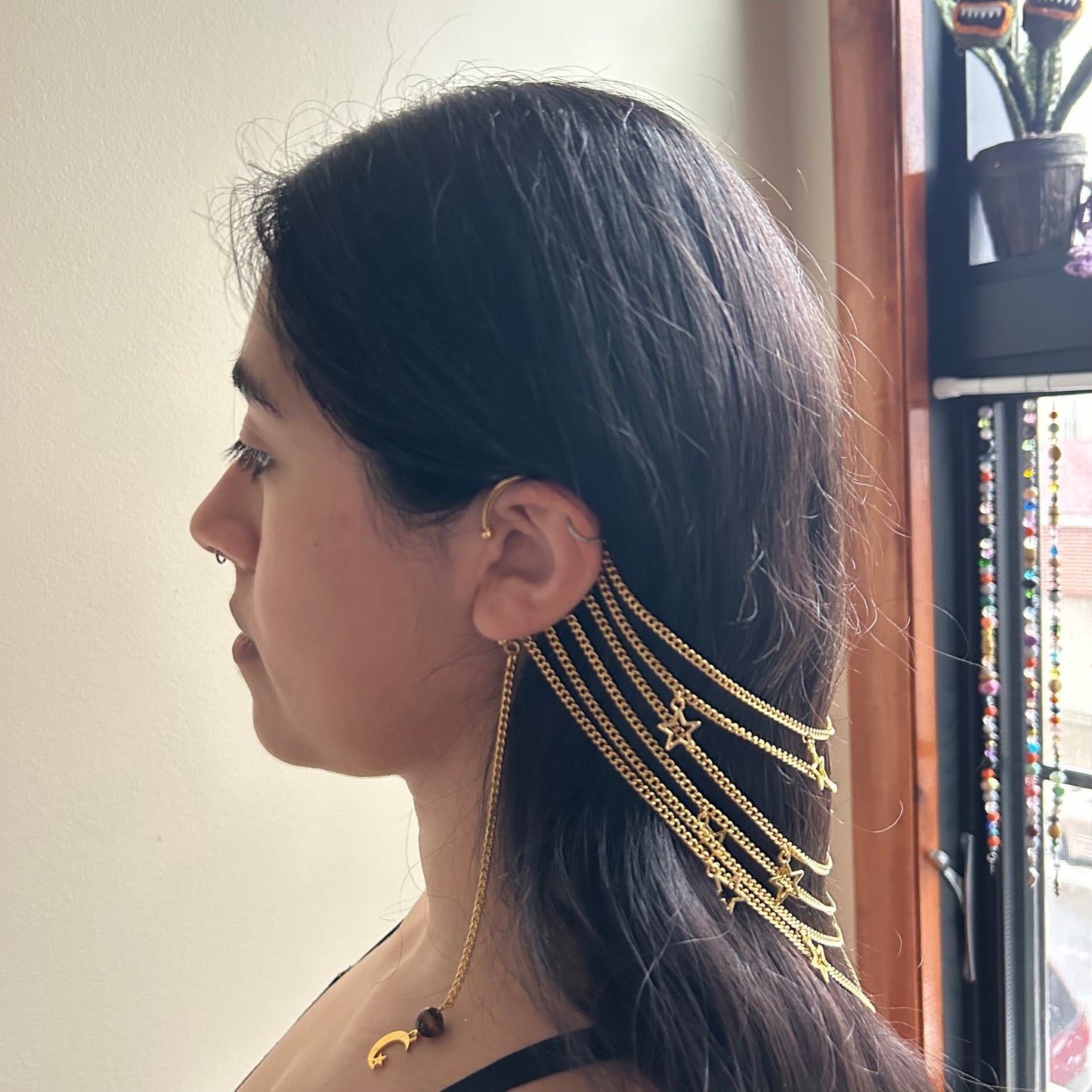 Starry Tigers Eye Veil Ear Cuffs
