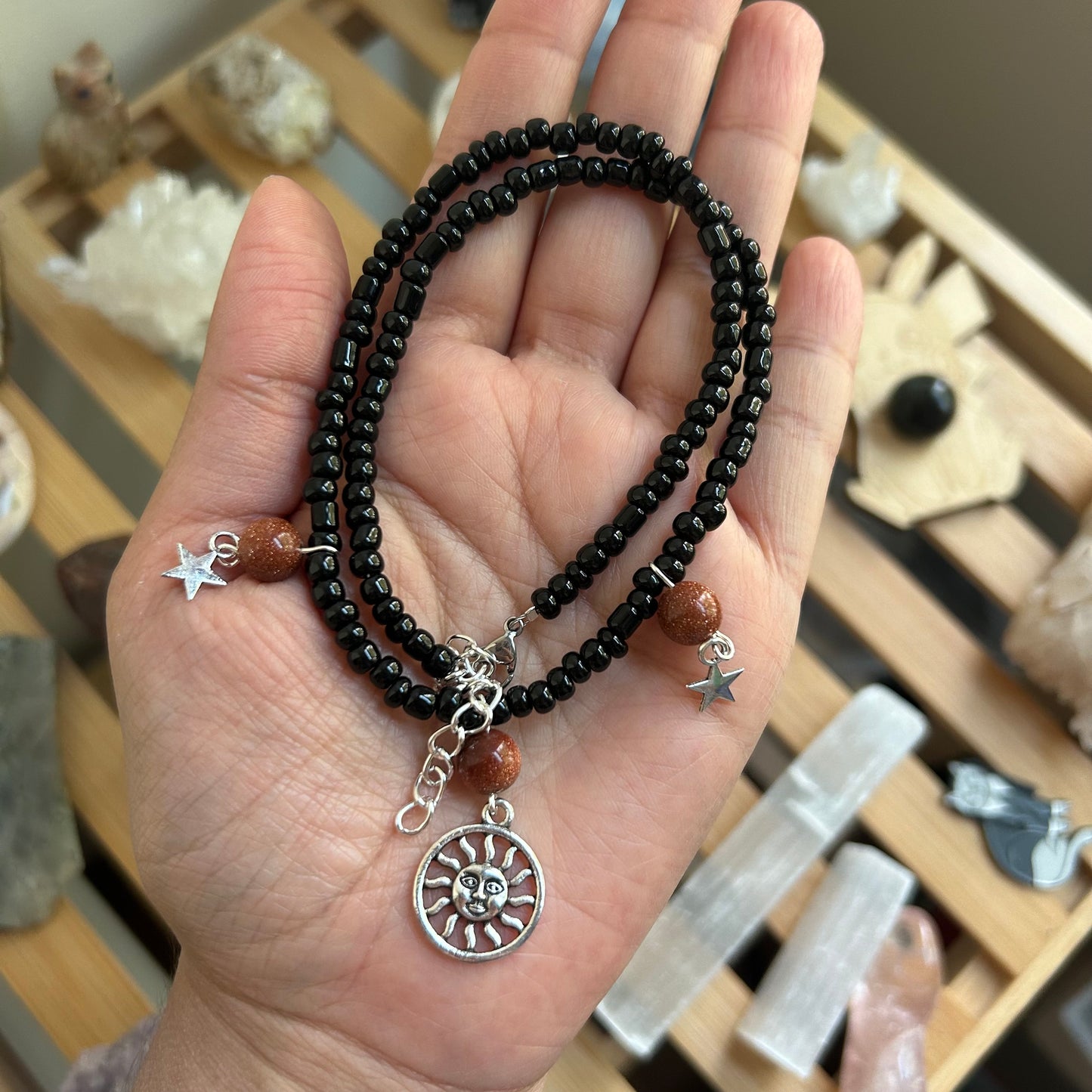 Goldstone Sun Beaded Necklace