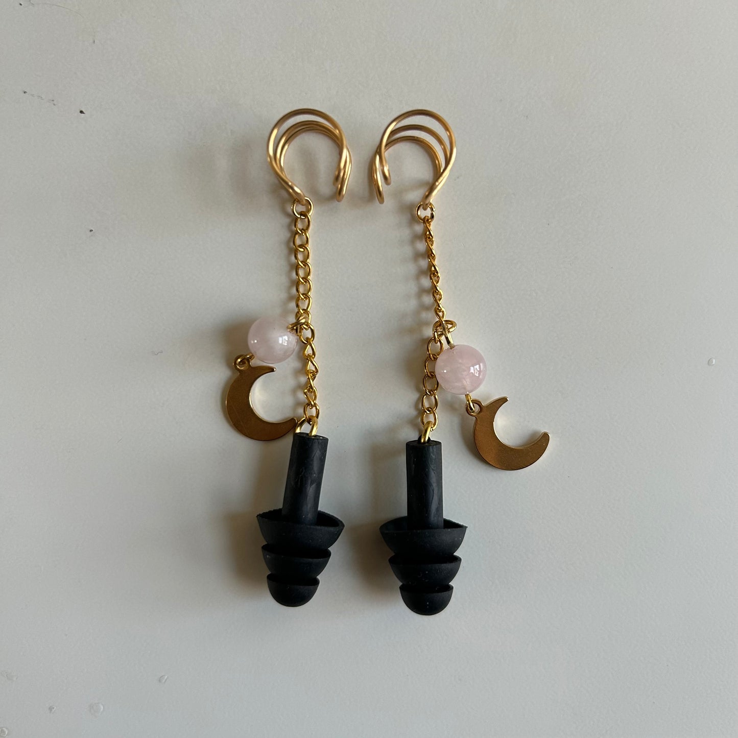 Gold Rose Quartz Moon Earplug Ear Cuffs