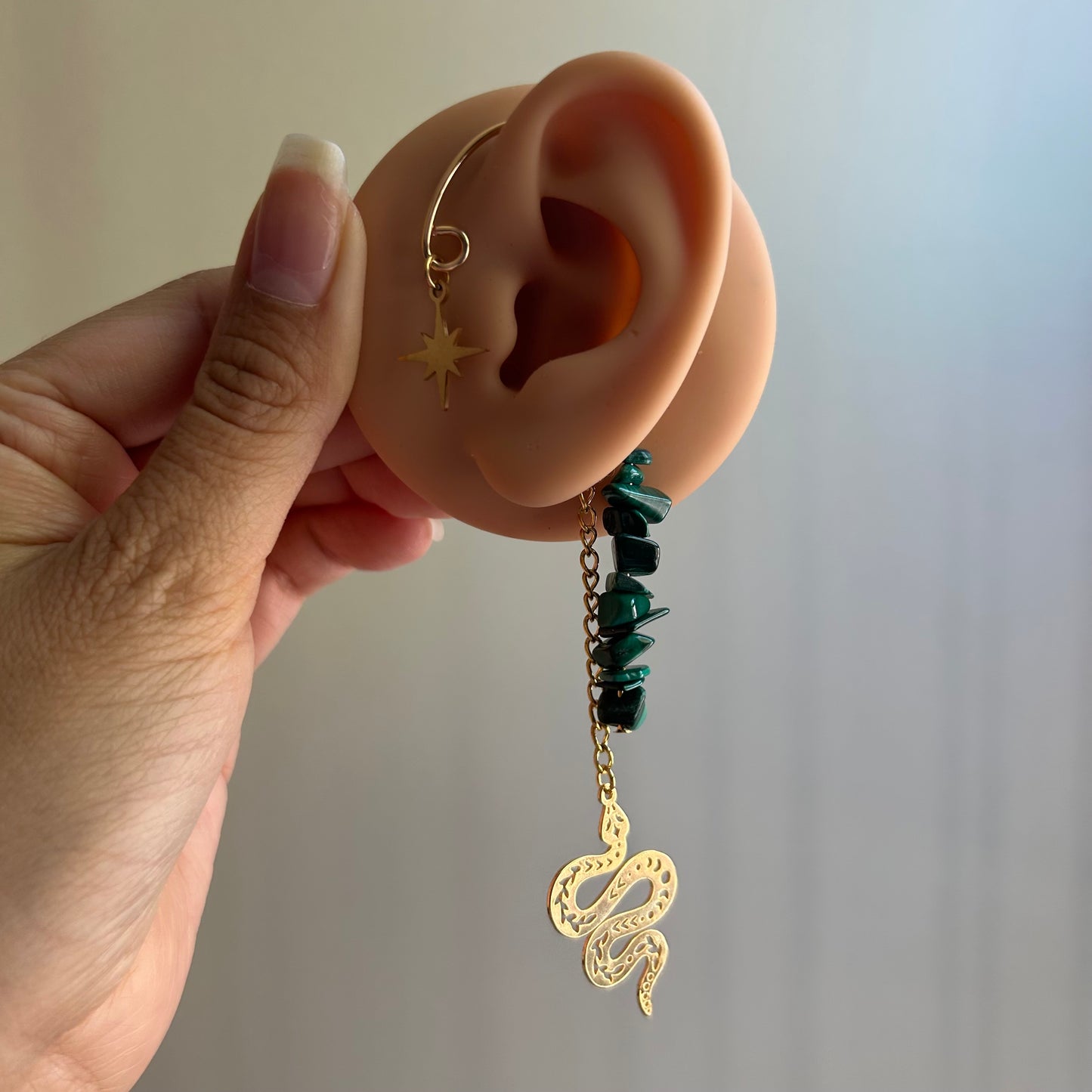 Gold Malachite Snake Ear Cuff