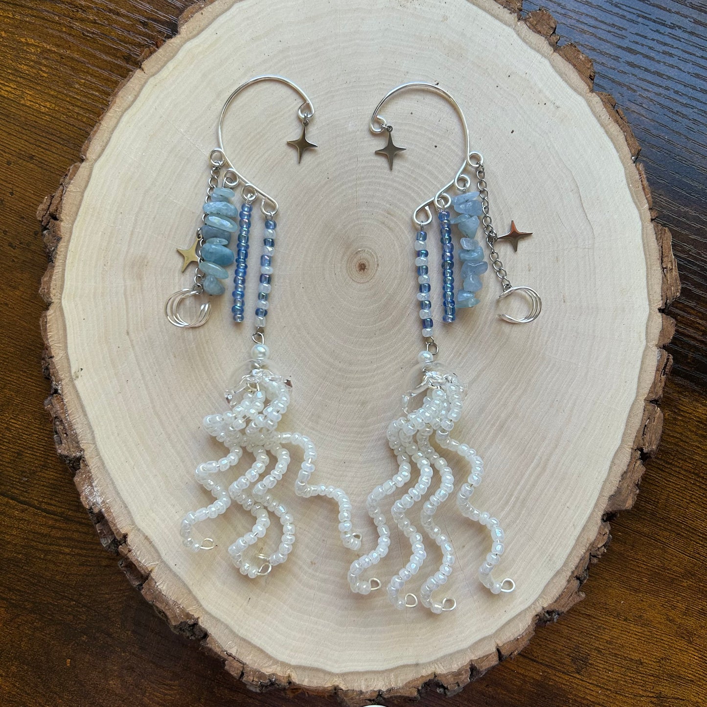 Blue and White Jellyfish Ear Cuffs