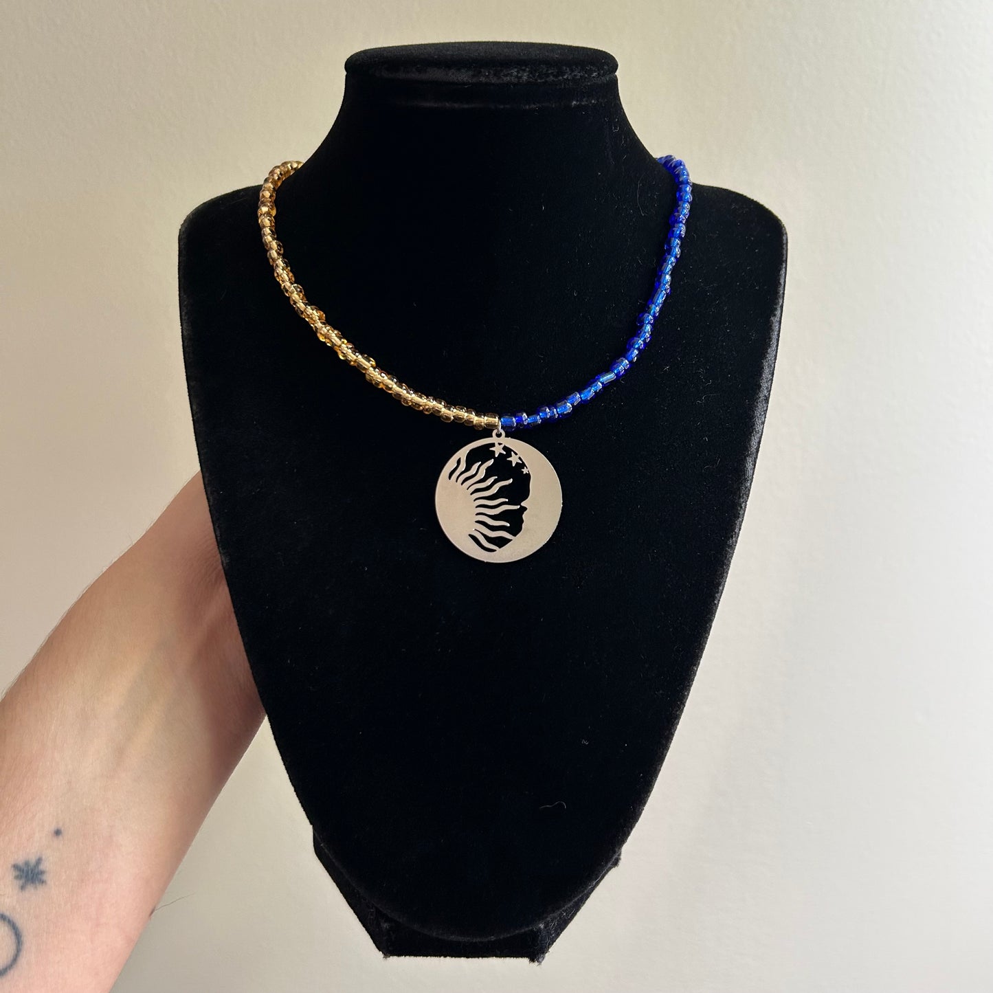 Split Color Sun and Moon Beaded Necklace