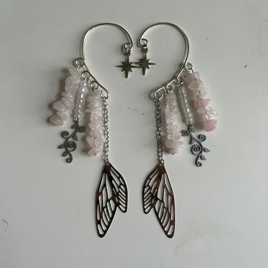 Rose Quartz Butterfly Wing Ear Cuffs