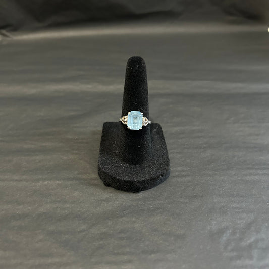Vintage Square Aquamarine & Sterling Silver Ring (size US 6)