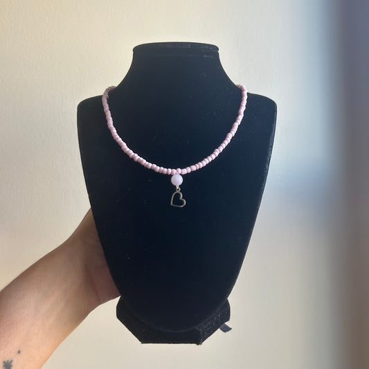 Rose Quartz Heart Beaded Necklace