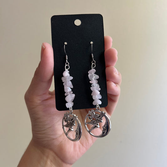 Rose Quartz Fairy Moon Earrings