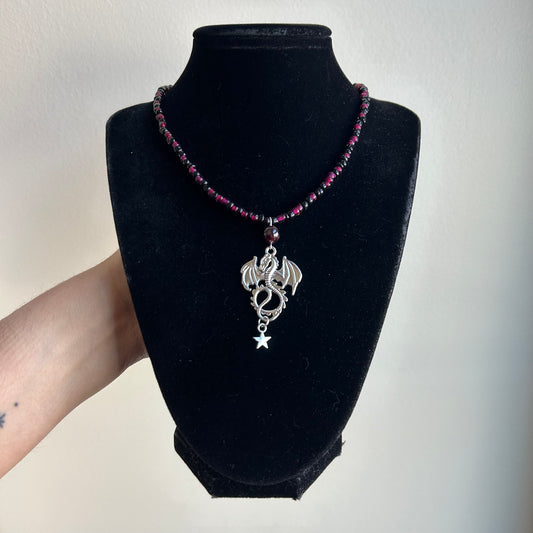 Garnet Dragon Beaded Necklace