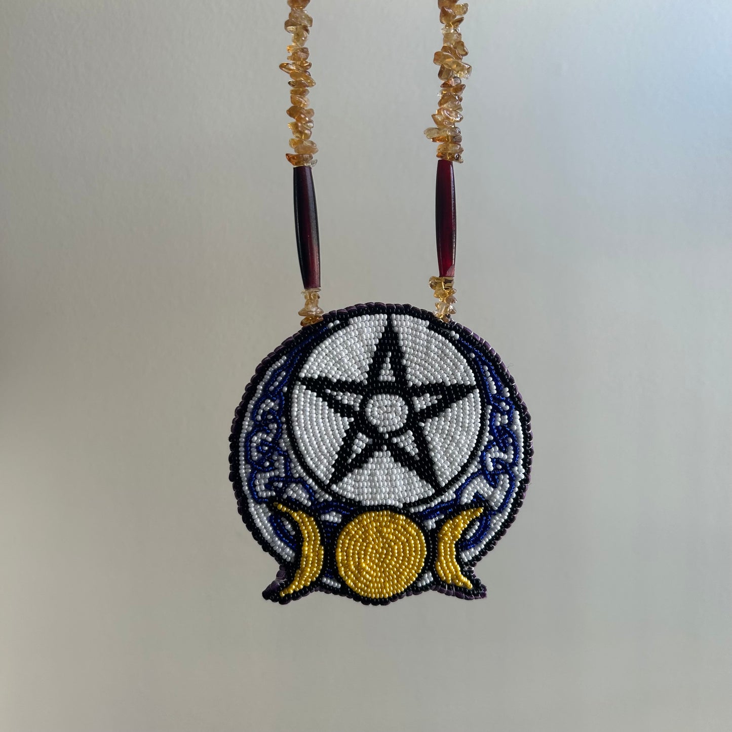 Triple Goddess Pentacle Beaded Rosette