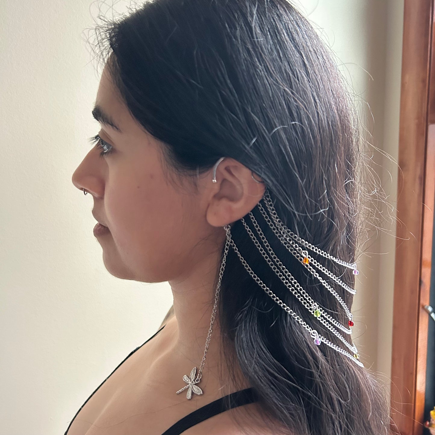 Rainbow Dragonfly Veil Ear Cuffs