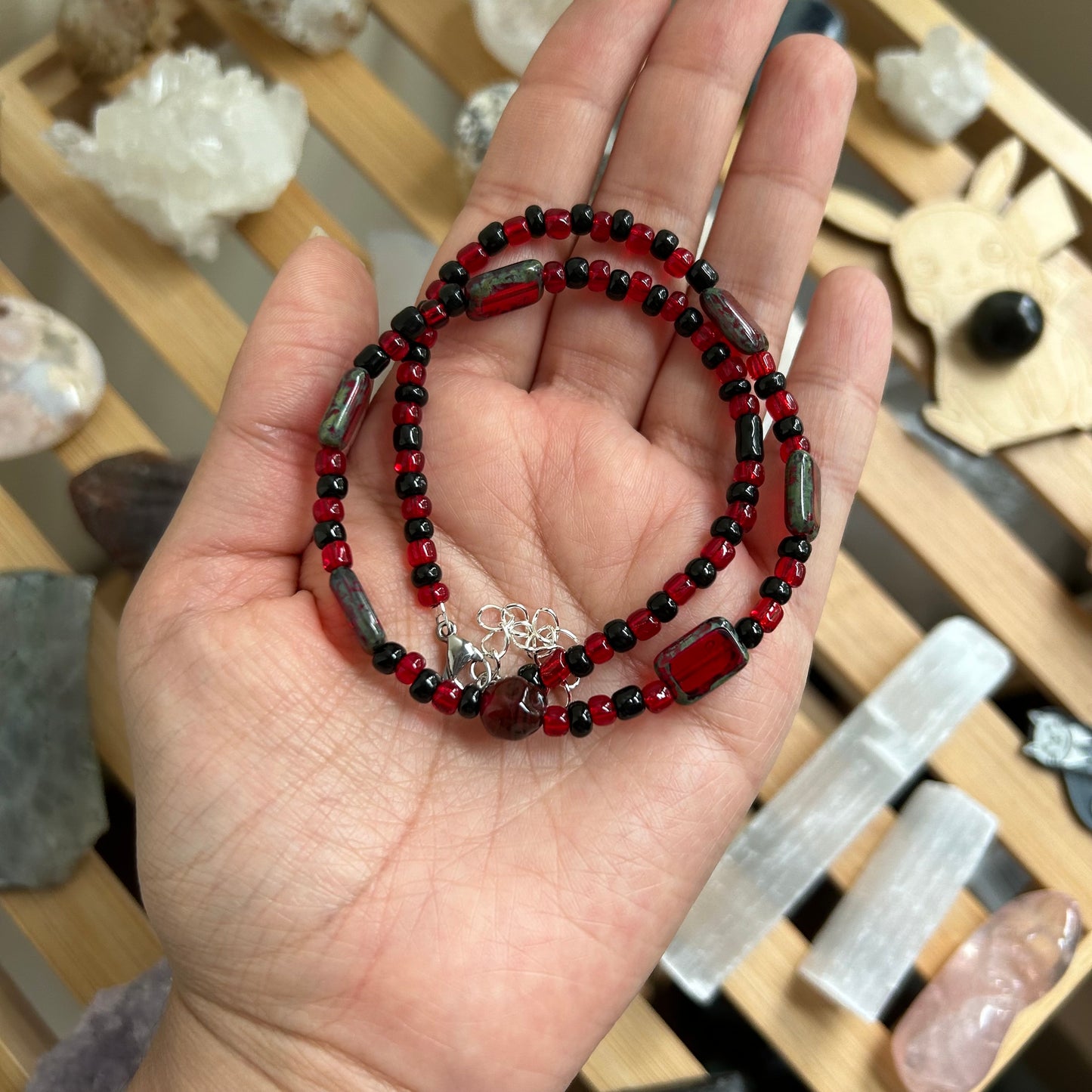 Cherry Red Beaded Necklace