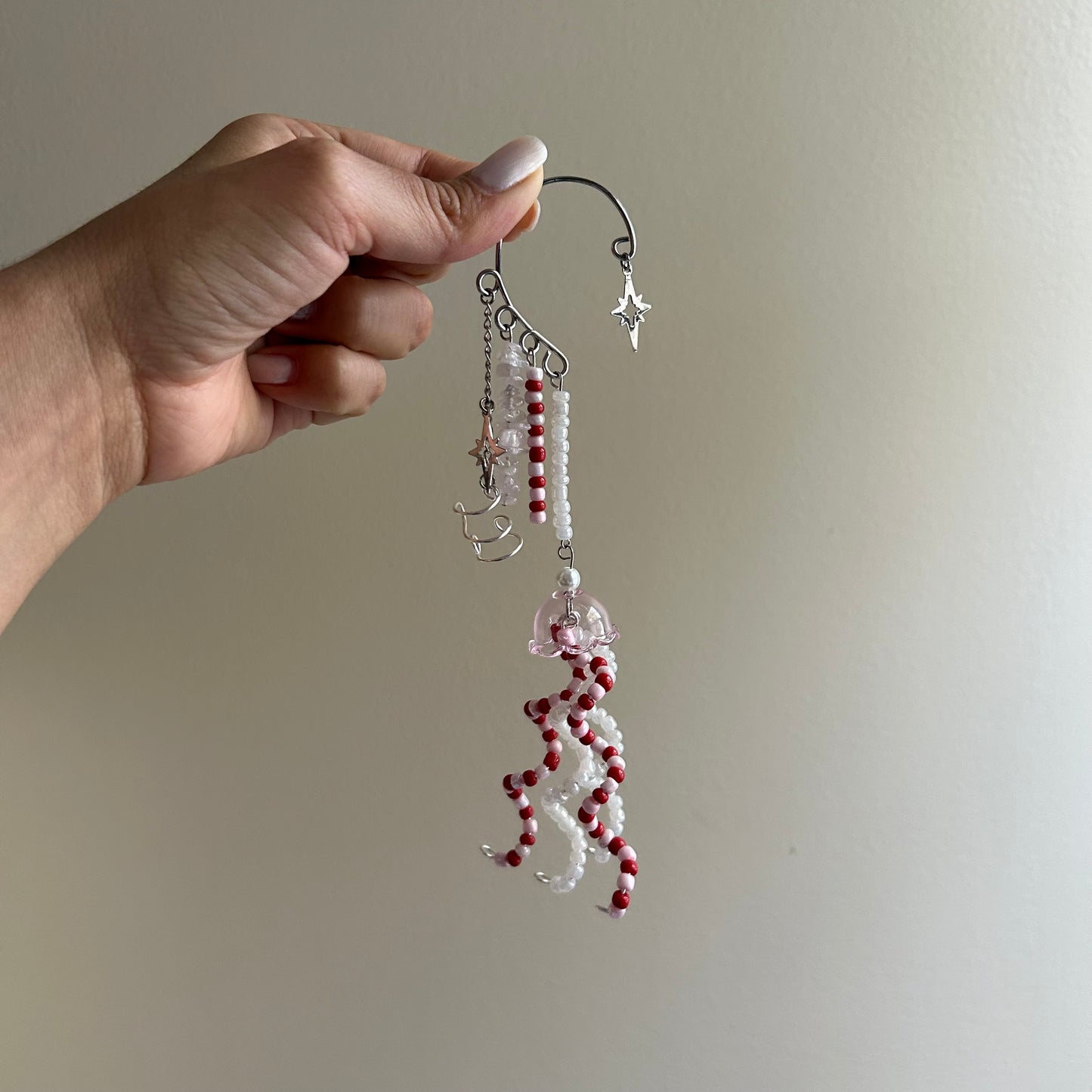 Pink and Red Jellyfish Ear Cuffs
