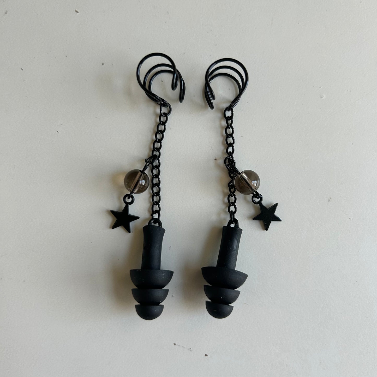 Black Smokey Quartz Earplug Ear Cuffs