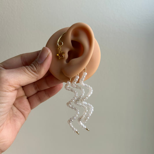 White and Gold Curly Ear Cuffs