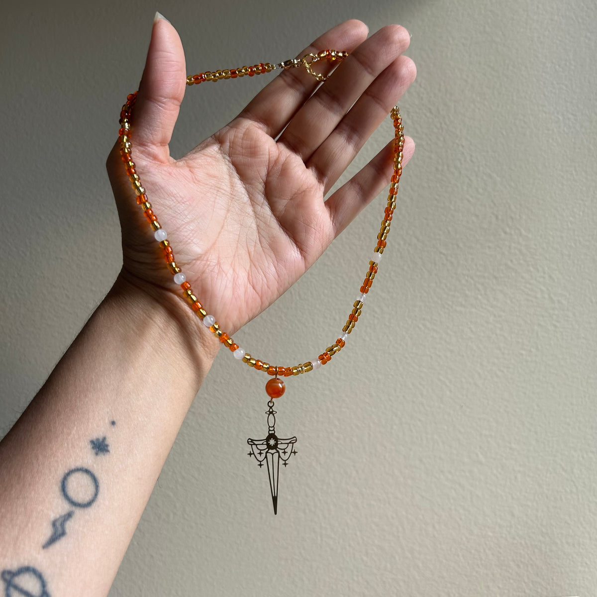 Golden Sword Beaded Necklace