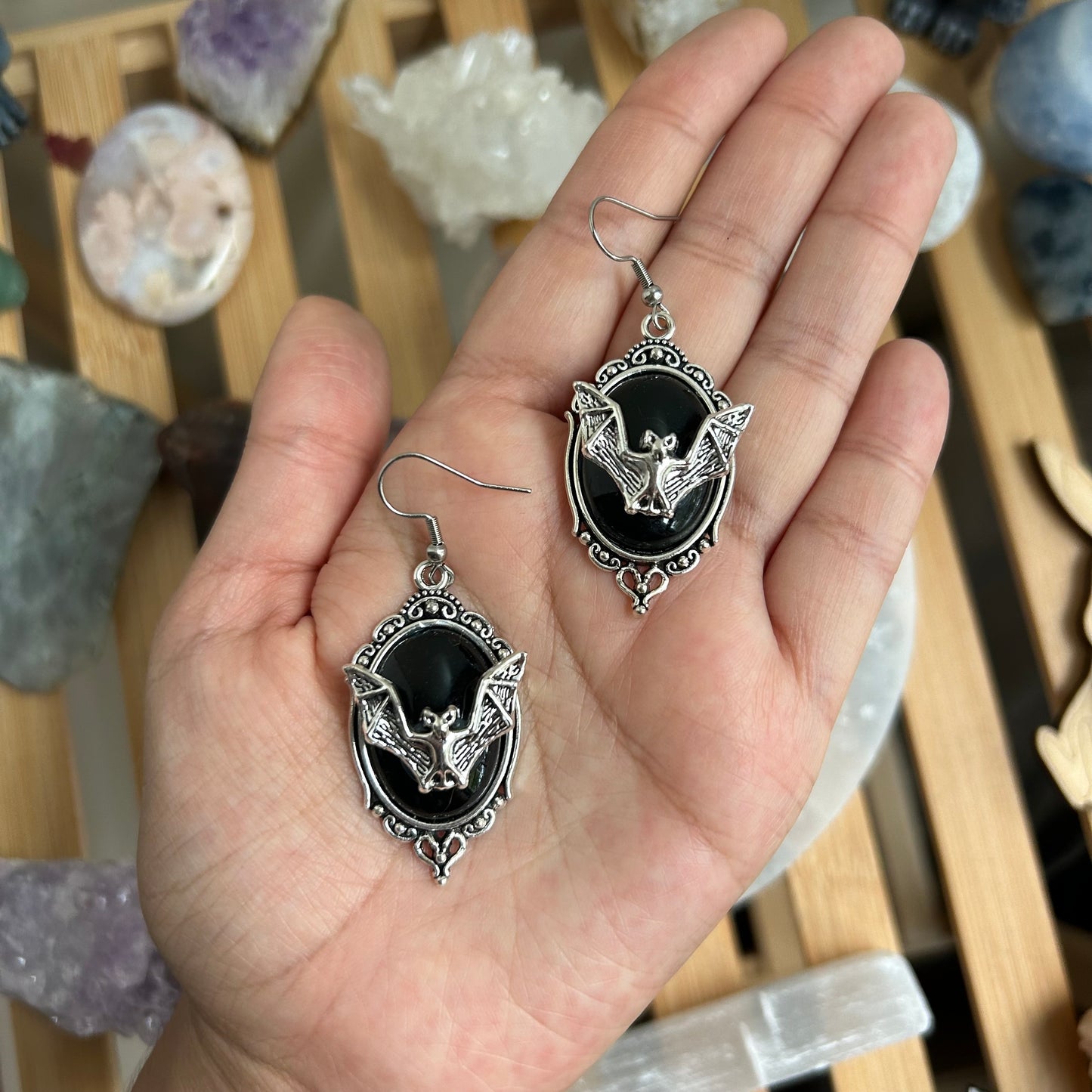 Bat Cameo Earrings