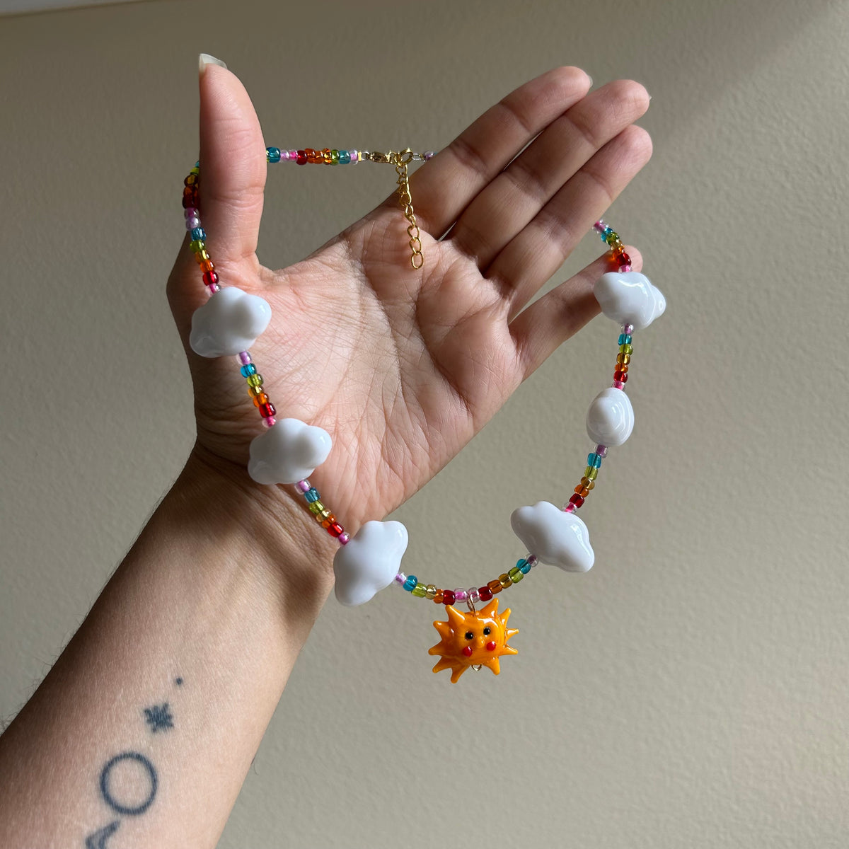 Quirky Rainbow Sun Beaded Necklace