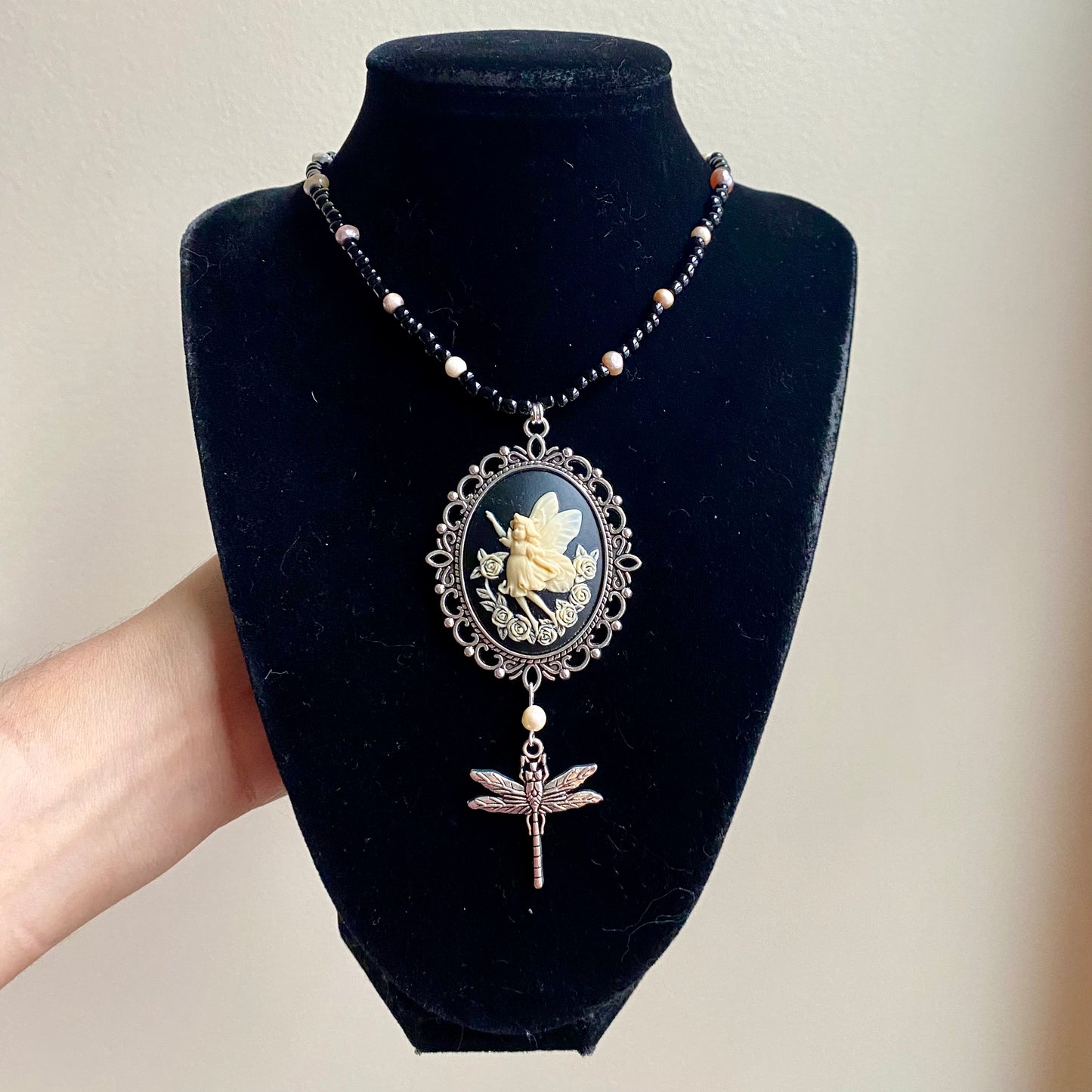 Freshwater Pearl Fairy Cameo Beaded Necklace