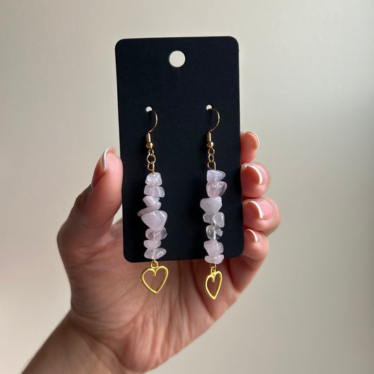 Gold Rose Quartz Heart Earrings