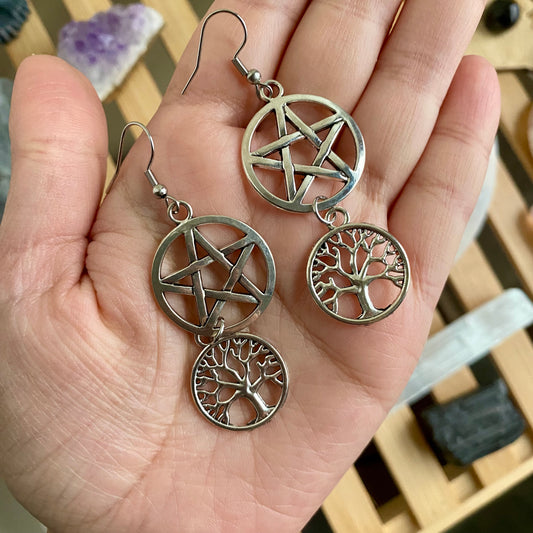 Pentacle and Tree Earrings