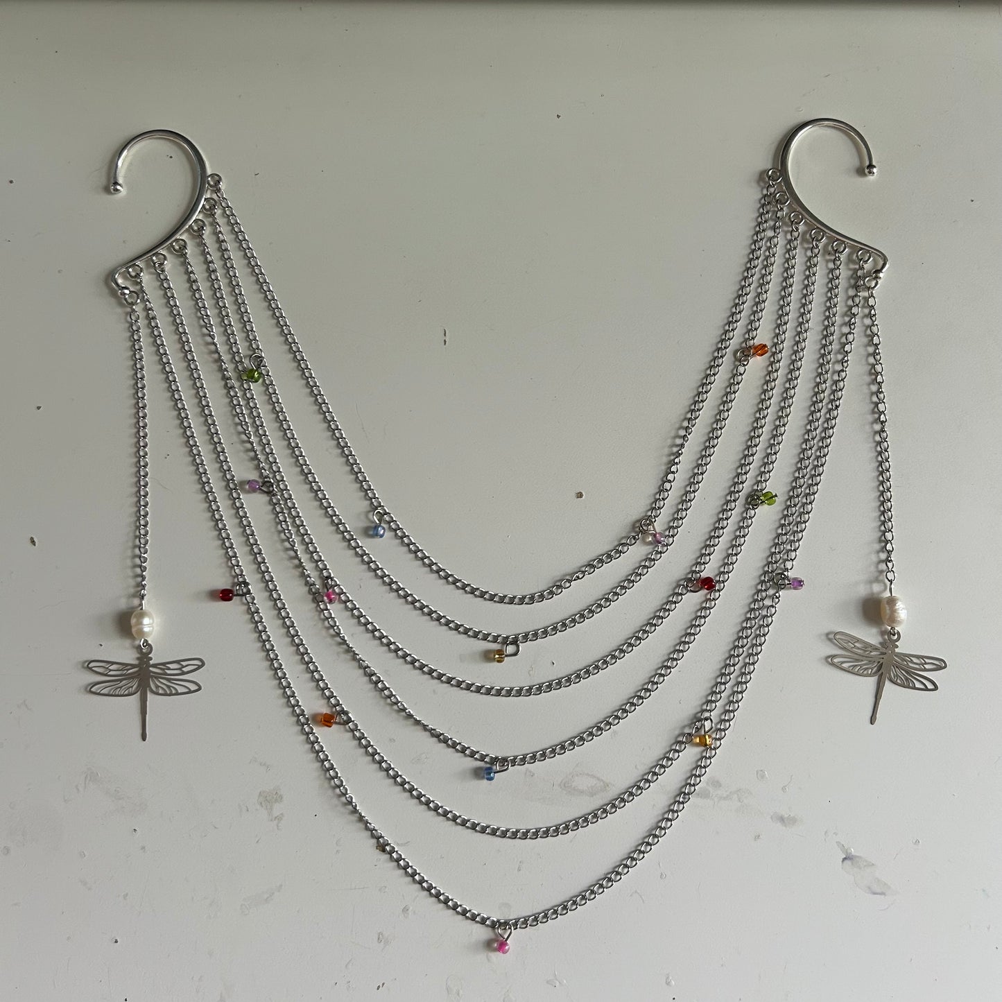 Rainbow Dragonfly Veil Ear Cuffs