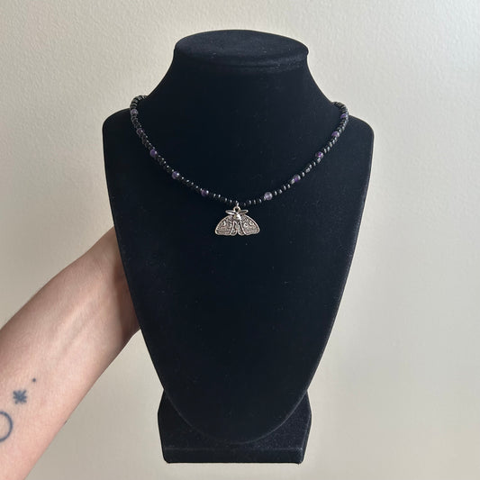 Dark Moth Amethyst Beaded Necklace