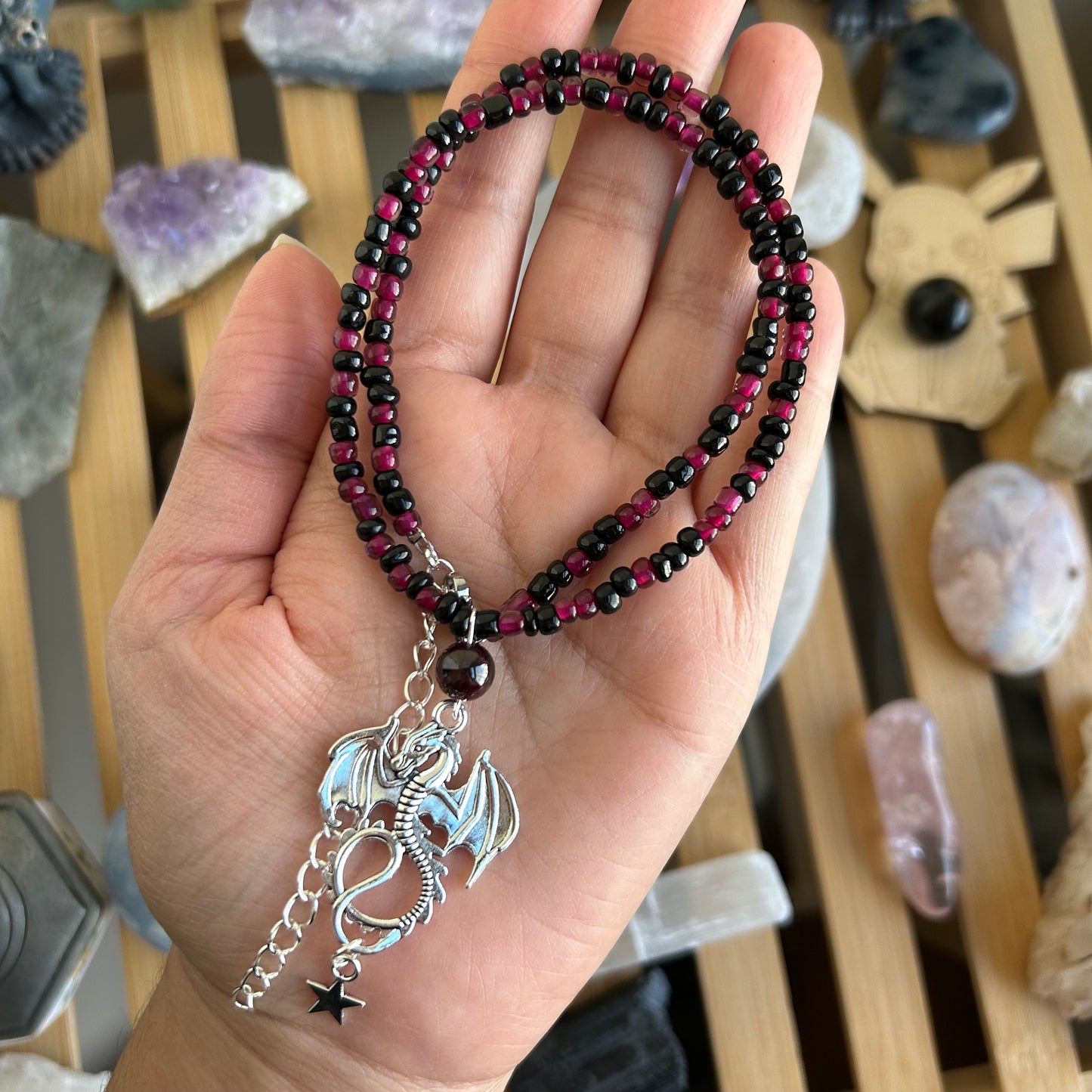 Garnet Dragon Beaded Necklace