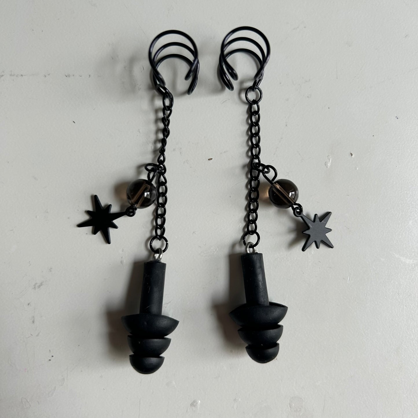 Black Smokey Quartz Earplug Ear Cuffs