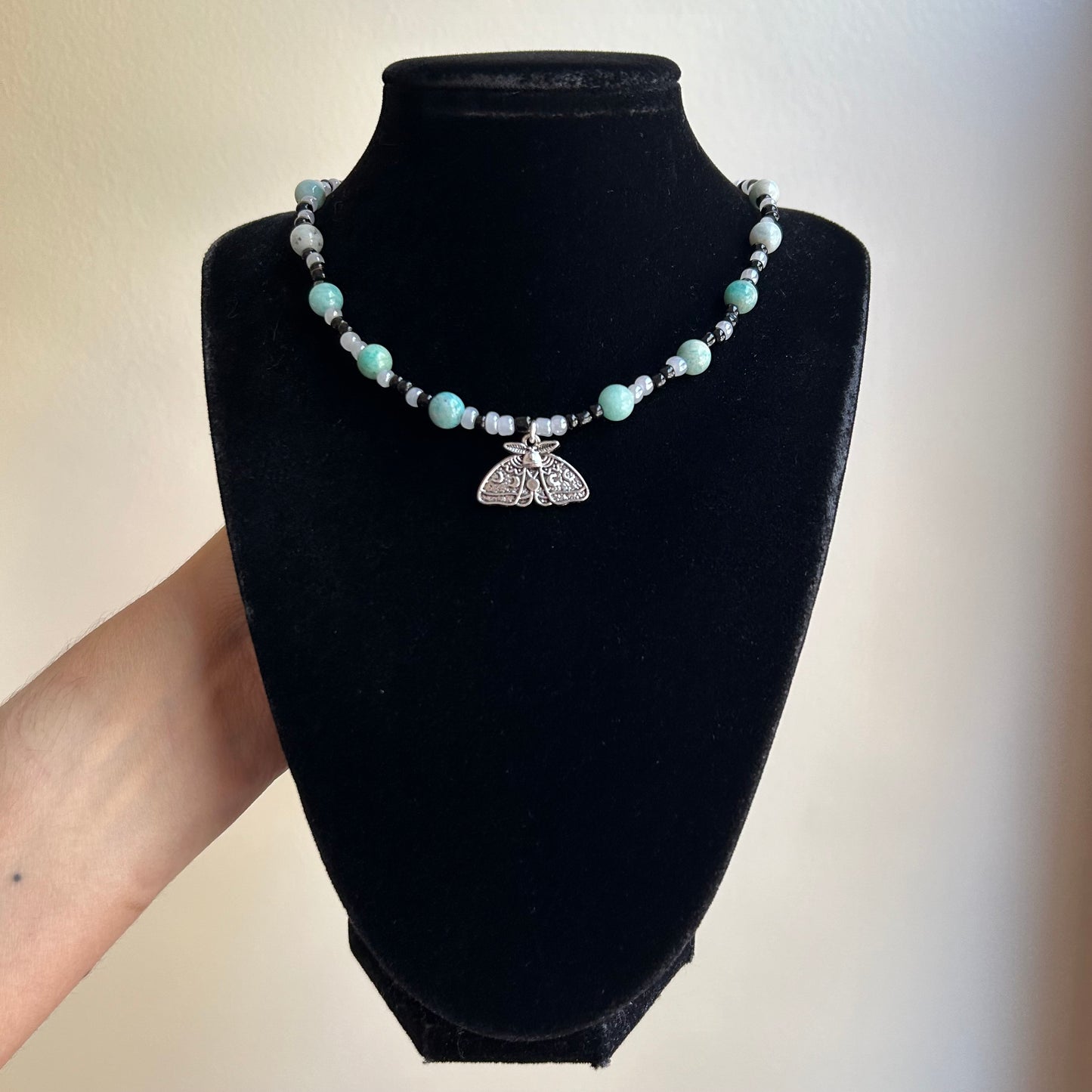 Blue Moth Beaded Necklace