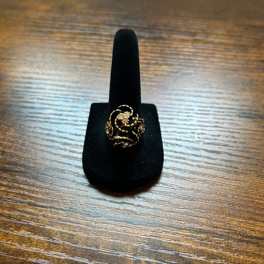Vintage Floral Enamel Cocktail Ring Size US 7.5