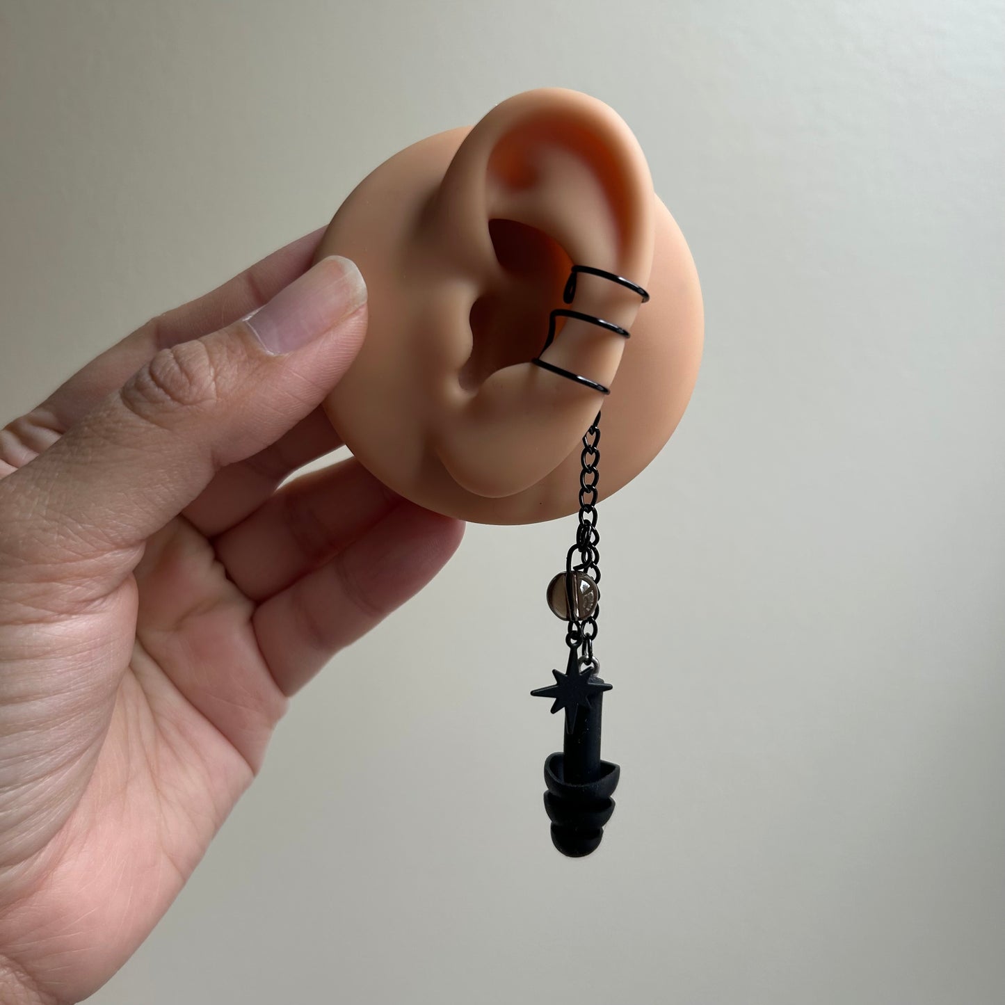 Black Smokey Quartz Earplug Ear Cuffs