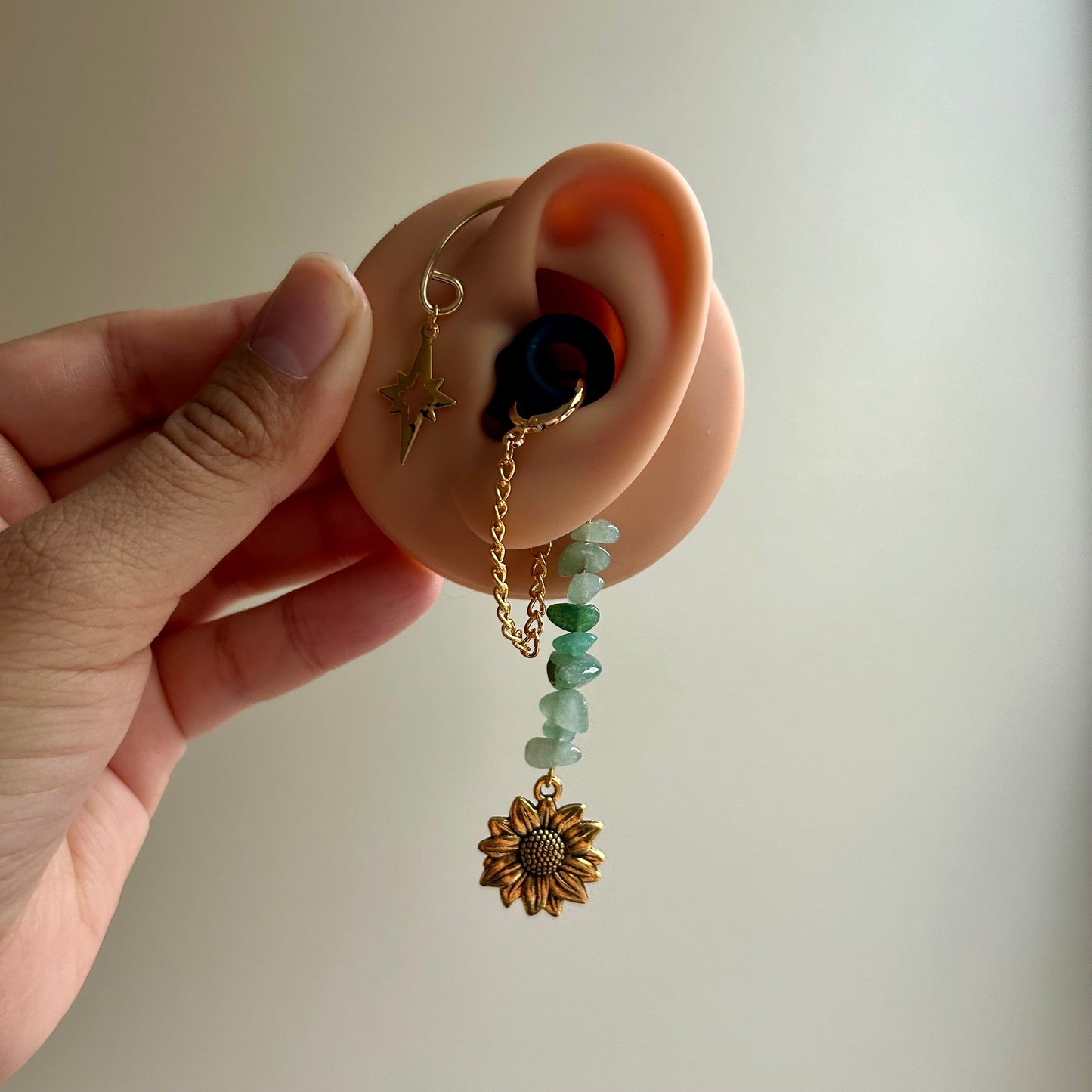 Green Aventurine Sunflower LOOP Earplug Ear Cuffs *LOOPS NOT INCLUDED *