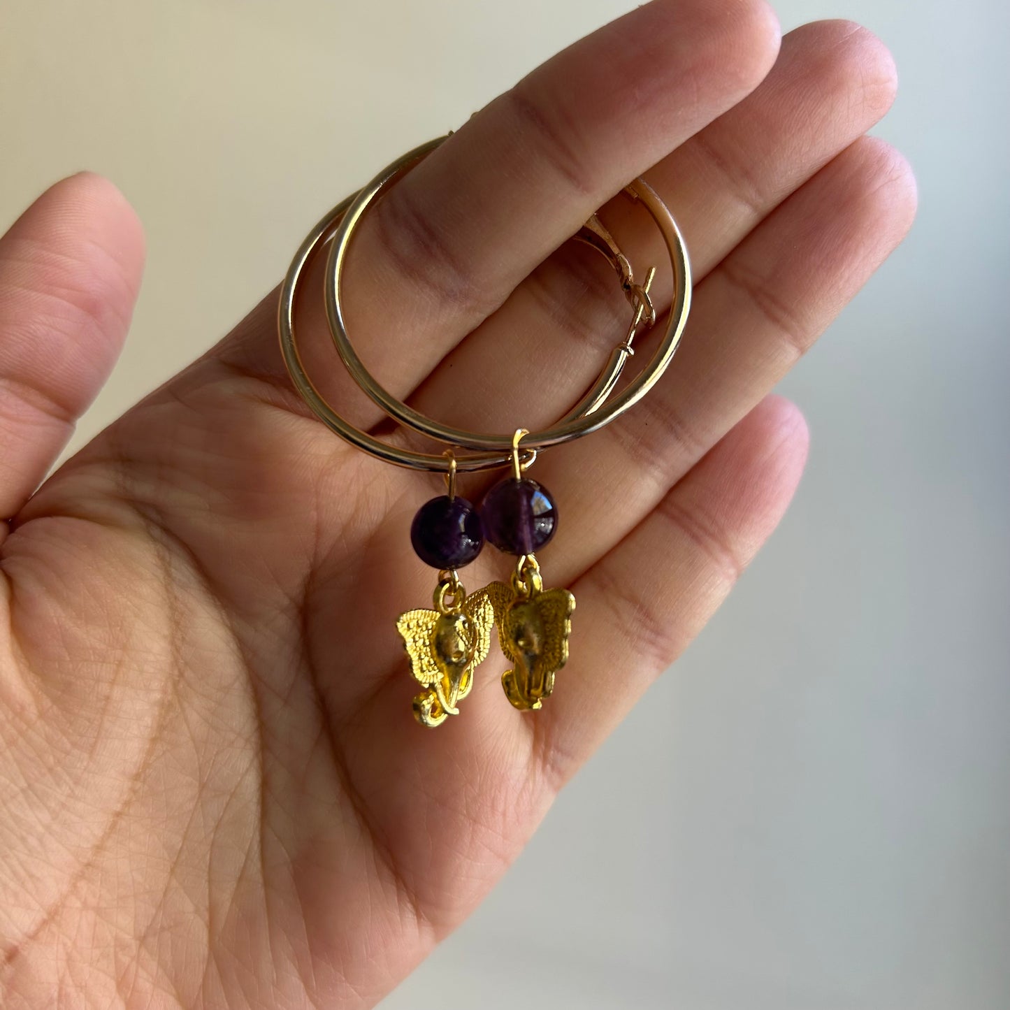 Amethyst Elephant Hoop Earrings