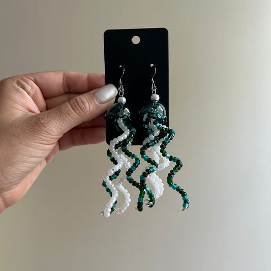 Seafoam Jellyfish Beaded Earrings