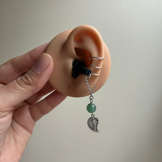 Green Aventurine Leaf Ear Plug Ear Cuffs