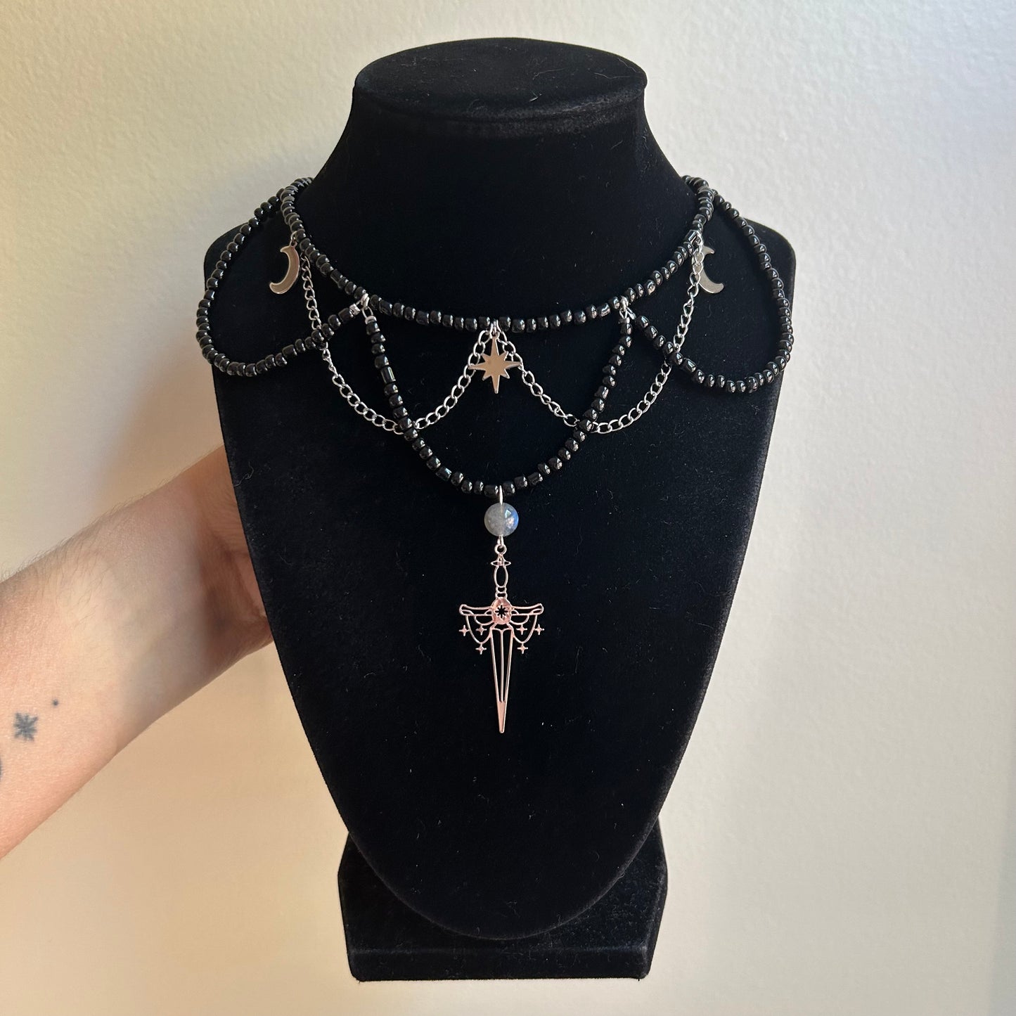 Celestial Labradorite Sword Beaded Choker