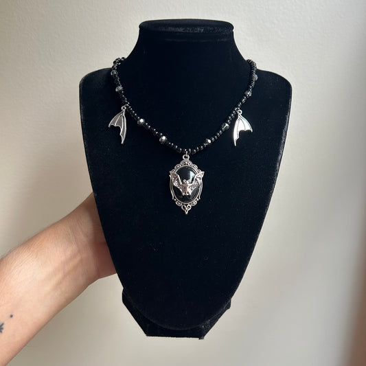 Bat Cameo Beaded Necklace