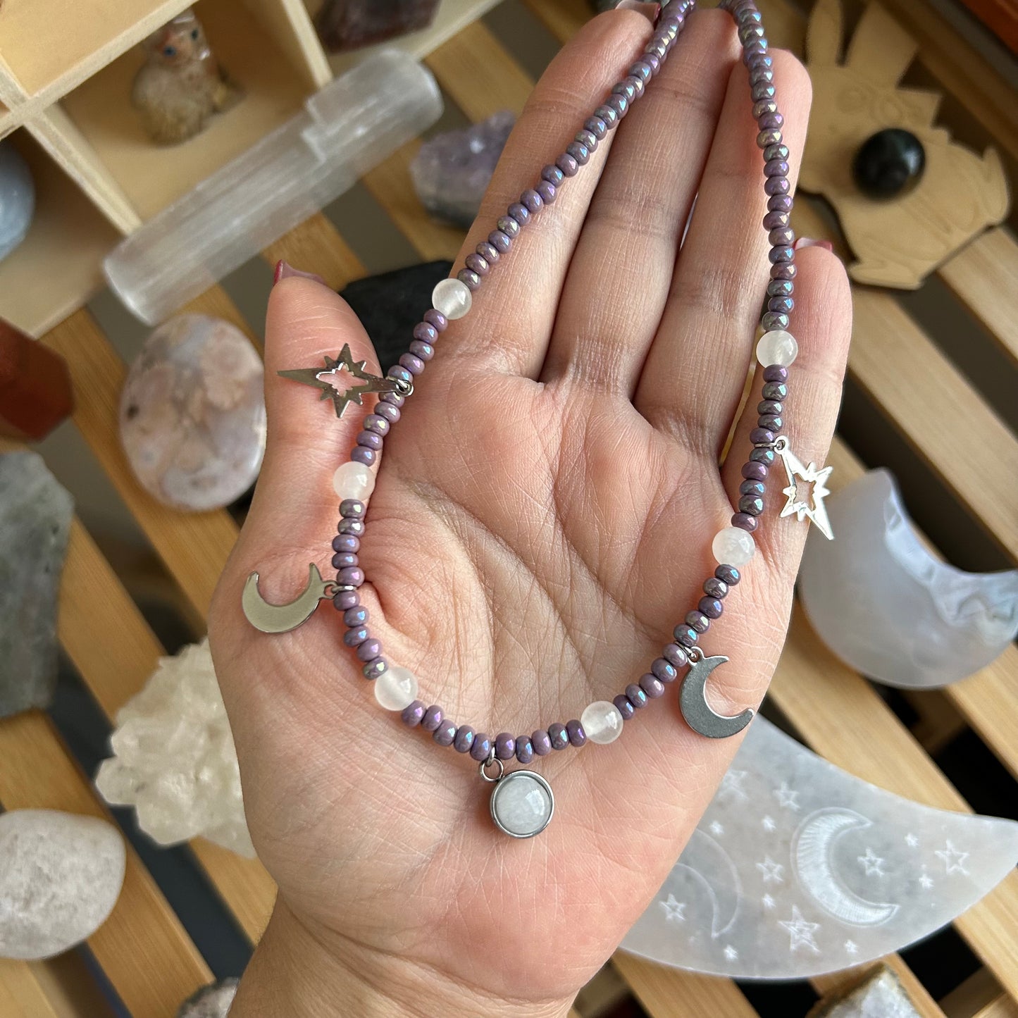 Triple Goddess Quartz Beaded Necklace