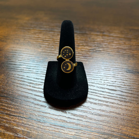 Moon and Stars Vintage Inspired Ring Size US 6