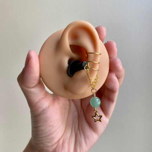 Green Aventurine Star Earplug Ear Cuffs