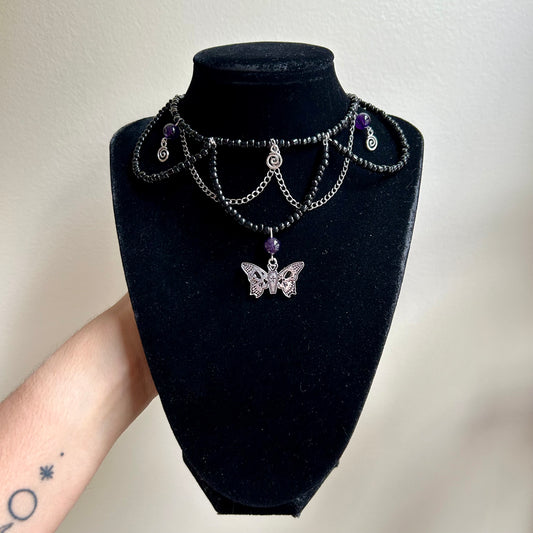 Coffin Butterfly Beaded Choker