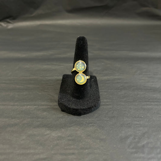 Vintage Whimsigoth Moon & Stars Ring (Size US 6.25)