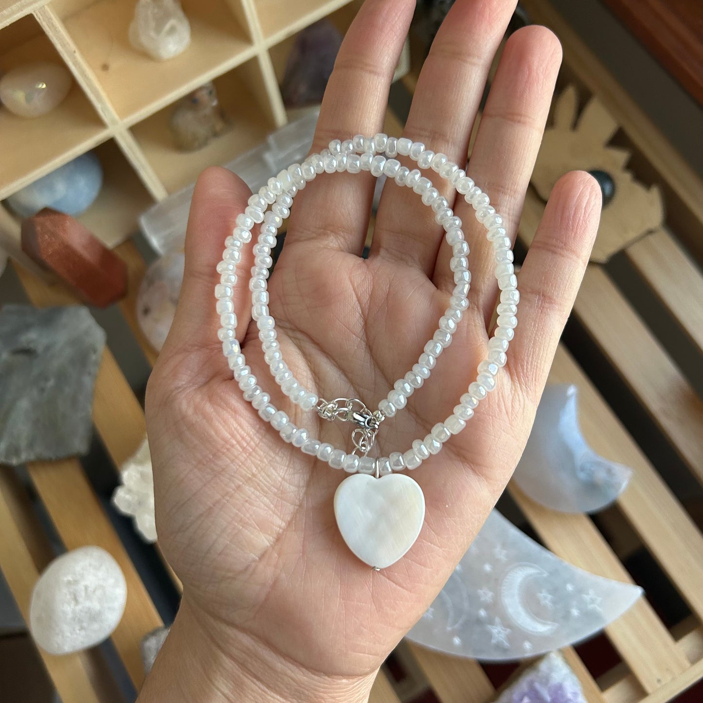 Mother of Pearl Heart Beaded Necklace