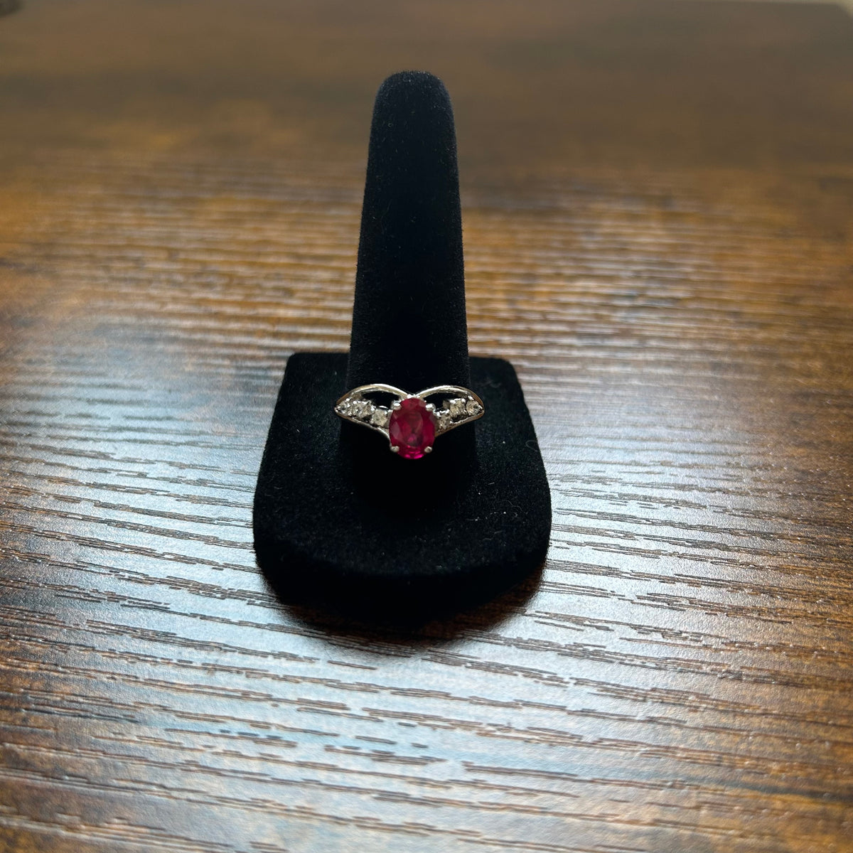 18KGP Ruby and Rhinestone Ring Size US 8.75