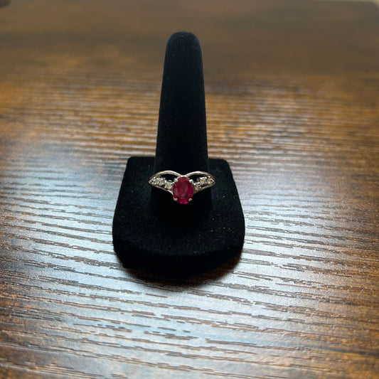 18KGP Ruby and Rhinestone Ring Size US 8.75